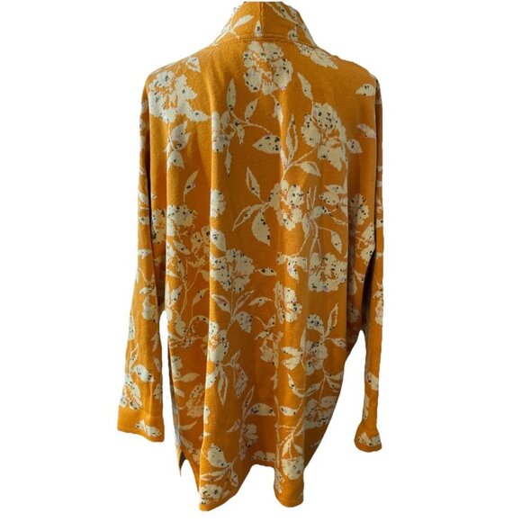 Isaac Mizrahi Live Size 2X Gold Purple Floral Open Cardigan Sweater Pockets Boho - Picture 2 of 5